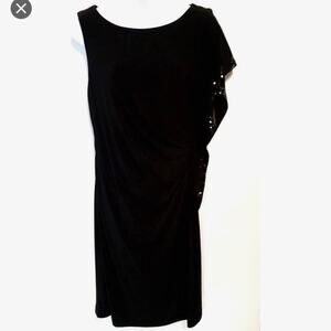 Nightway black sequin evening dress ruffled Large VINTAGE